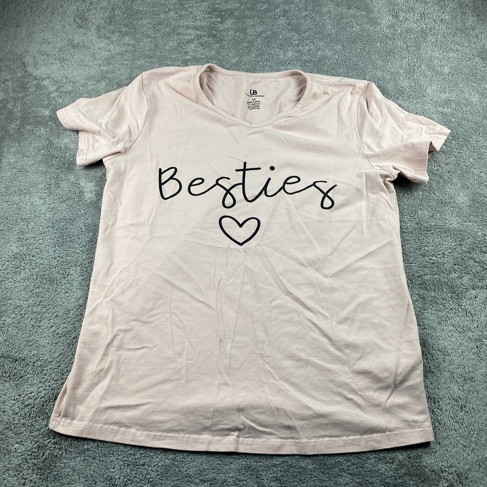 UB Unique Baby Shop Ladies Shirt Medium‎ "Besties" Pink Short Sleeve